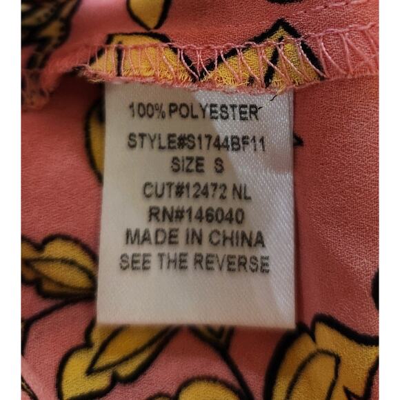 Signature8 Crop Top Blouse Balloon Sleeves Plunge Neck Pink Floral Button Small - Picture 11 of 12